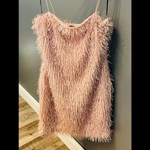 NWOT/ Beautiful Fringe Mini Dress/ Pink & Gold/ Spaghetti Strap / Size M